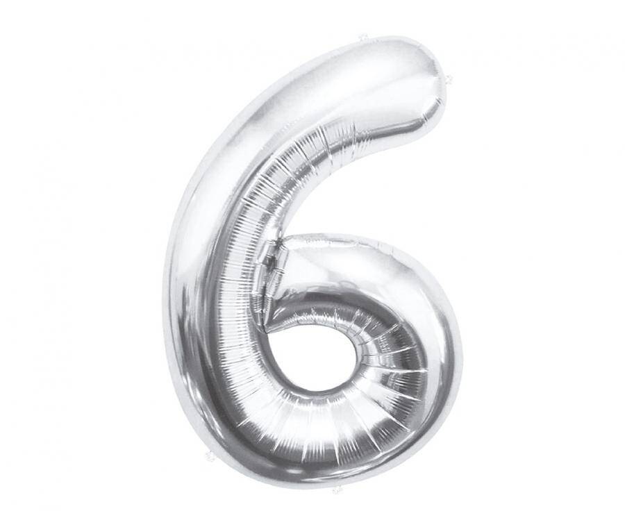 Balon Foliowy Cyfra 6 Srebrny 85 cm
