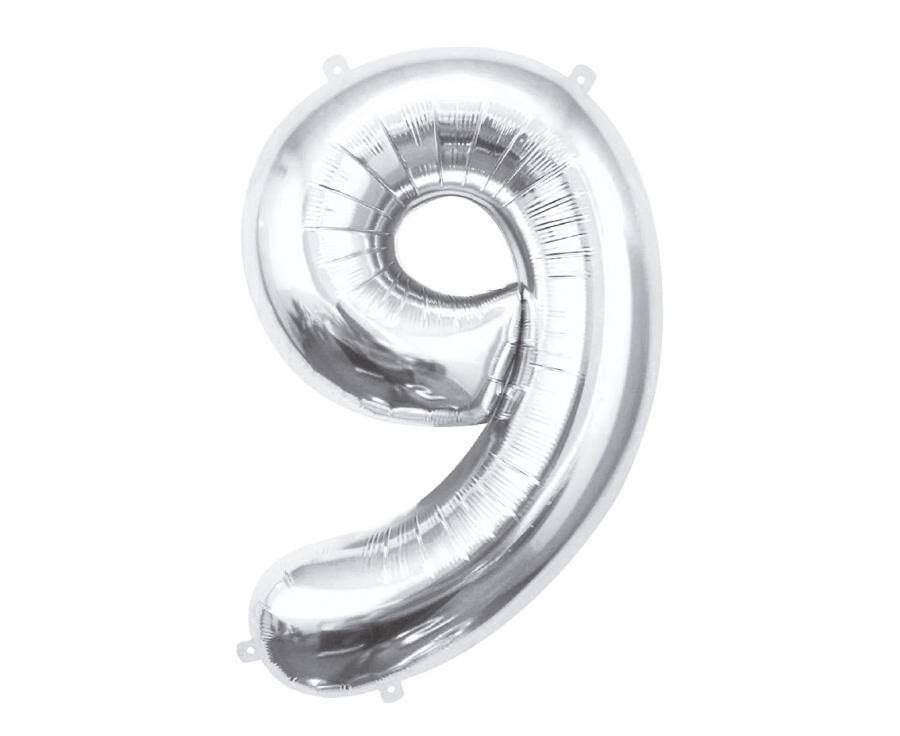 Balon Foliowy Cyfra 9 Srebrny 85 cm